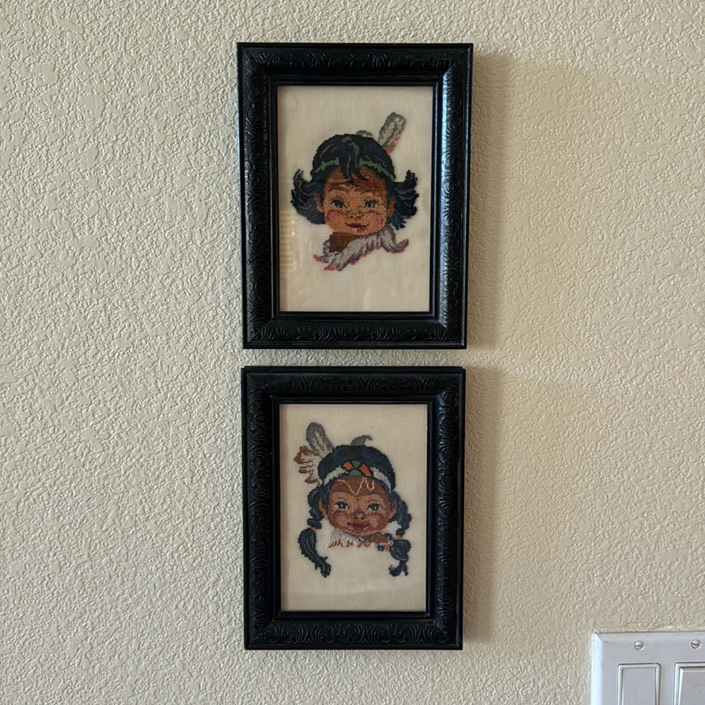 Vintage Petit Point Needlework in Wood Frame
